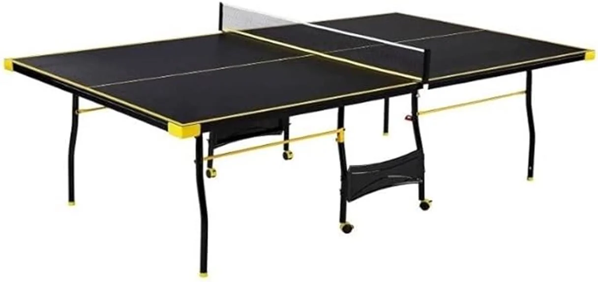 black and yellow ping pong table with accessories