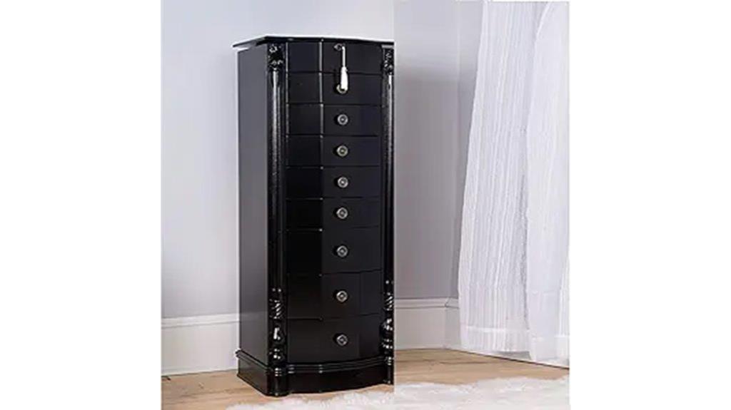 black jewelry armoire with mirror