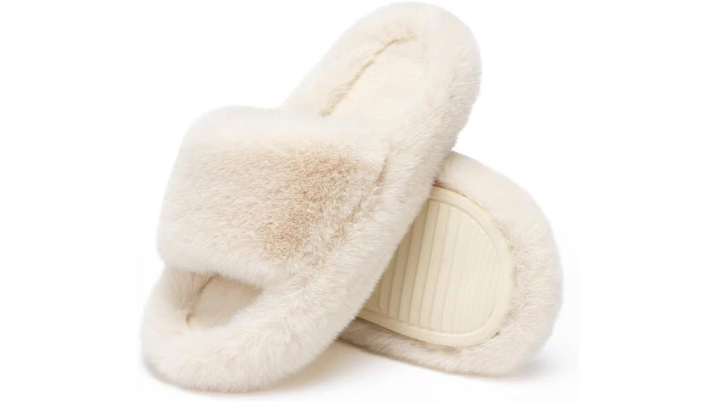 blue faux fur slippers