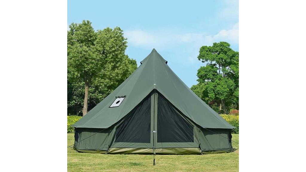 family glamping tent with stove
