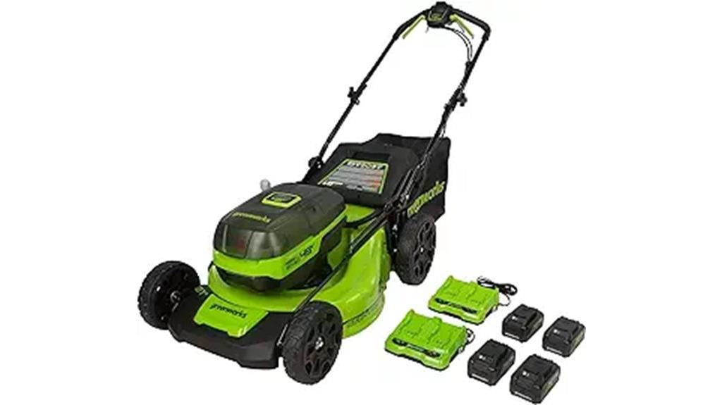 greenworks 48v self propelled lawn mower with led headlight