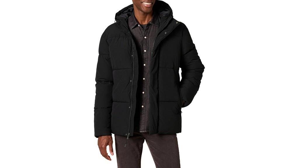 mid length hooded puffer coat
