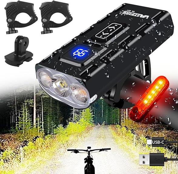 powerful bike lights with usb c rechargeable battery